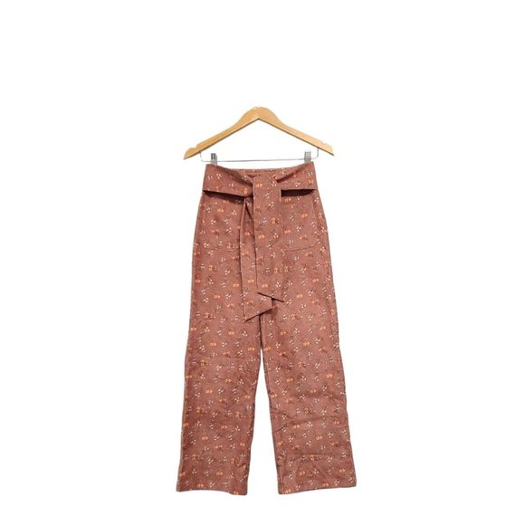 Tach Clothing Womens XS Cordouroy Pants Tie Front Wide Leg Floral Print - Picture 2 of 8